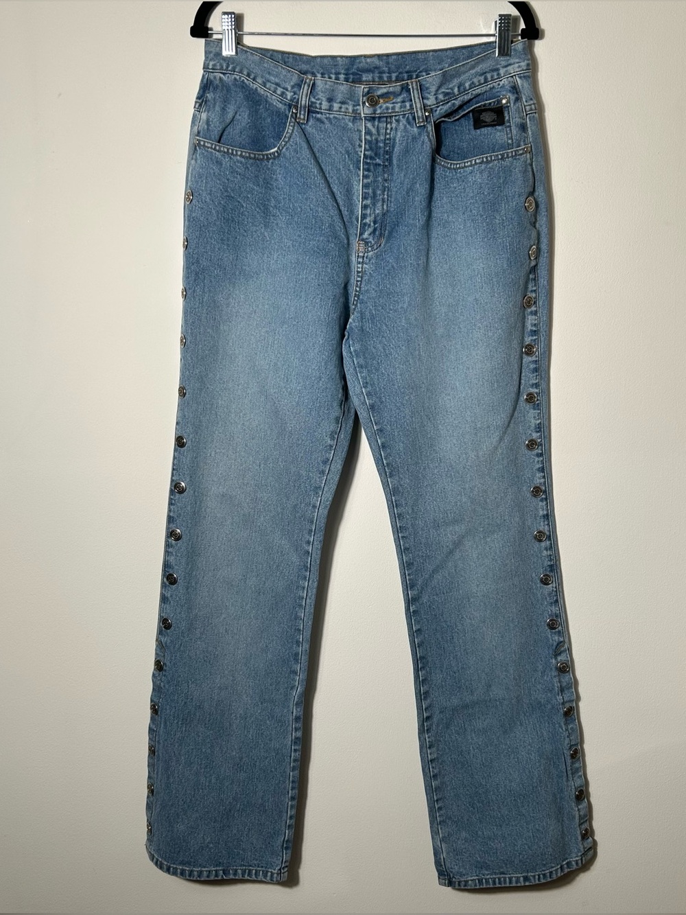 Harley-Davidson Jeans Womens Tag Size 12 Studded Snap Up Sides Biker Comfort